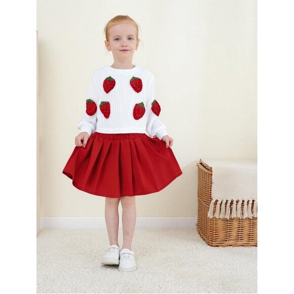 Adorable 2-Piece Toddler Girl Fall Winter Outfit with Sweatshirt & Pleated Skirt - Picture 2 of 8